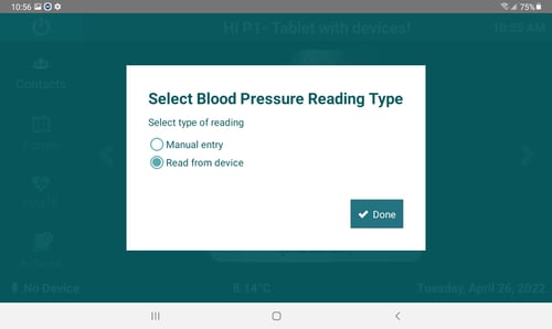 Select BP reading type Read from Device