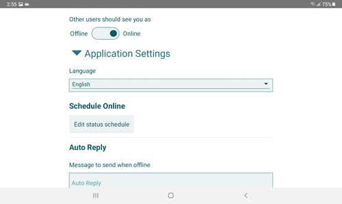 Settings screen 1